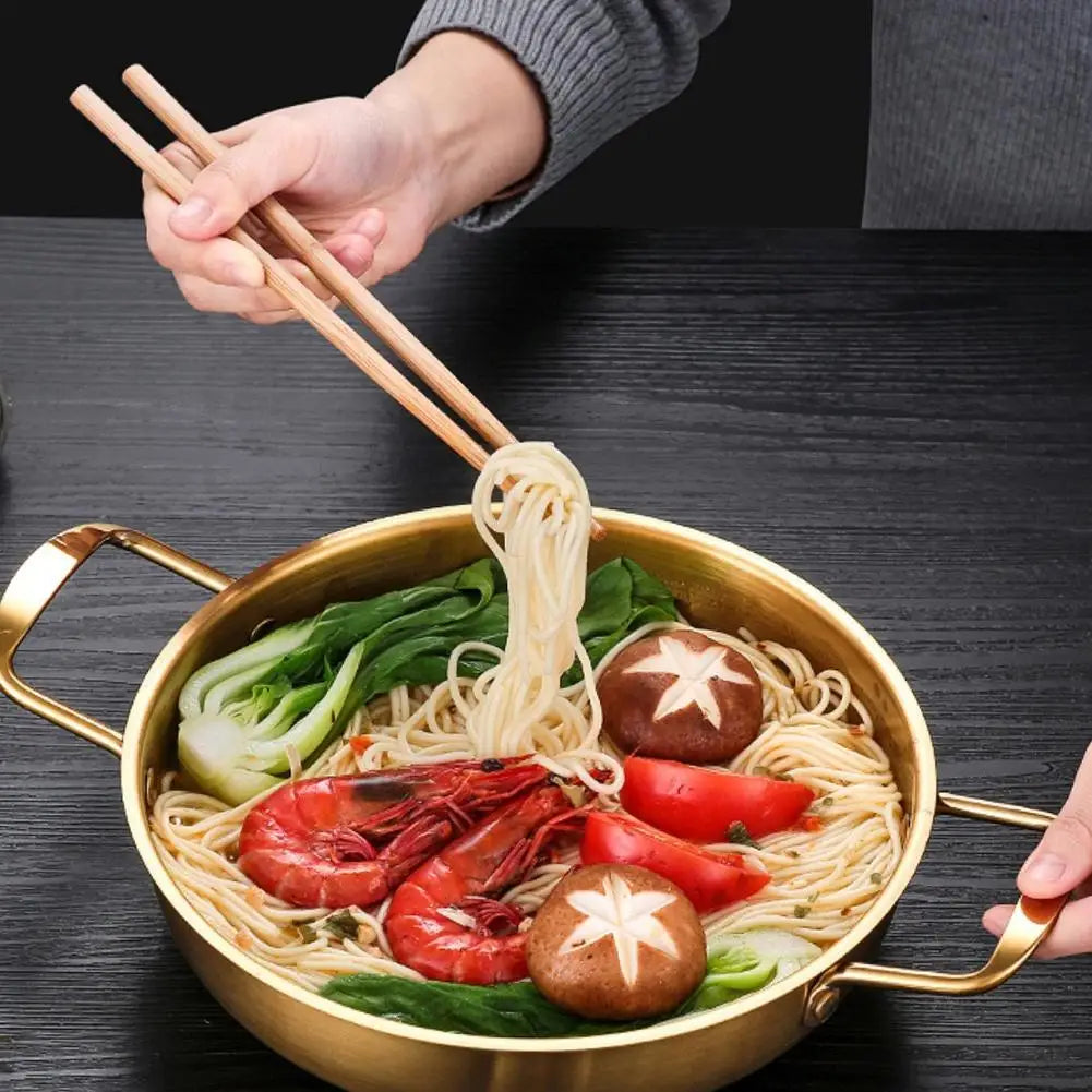 Stainless Steel Instant Noodle Pot Single Person Small Dry Double Flat Pot Seafood Ear Gas Bottomed Household Soup Pot Hotp W4Q0