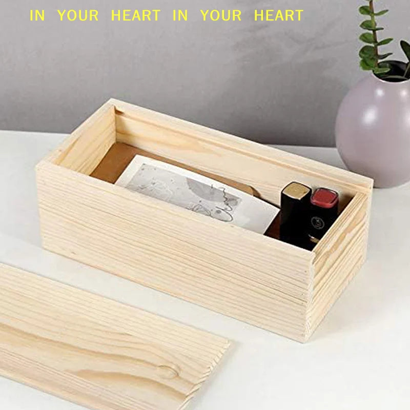 【X】Home Storage Case Wooden Storage Keepsake Box Wooden Box Pine Pull Box Jewelry Organizer Sliding Cover Wooden Box