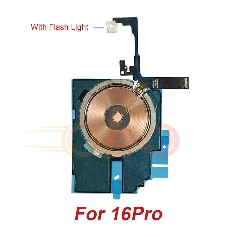 Wireless Charging Coil Sticker With Flash light Flex Cable For iPhone 14 15 16 Plus Pro Max Promax Wireless Charger Repair (1PC)