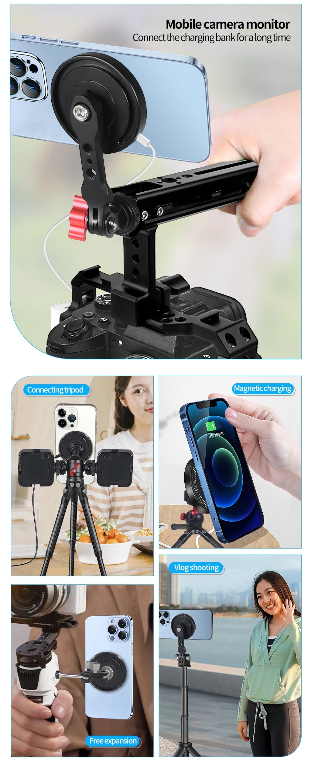 Mobile Phone Holder Stand Magnetic Wireless Charger 15W Tripod Adapter Mount Cold Shoe for Huawei Iphone Magnet Charging Station