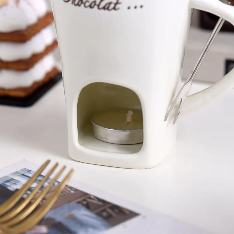 ceramic chocolate fondue mug set cheese fondue mug with fork no candle