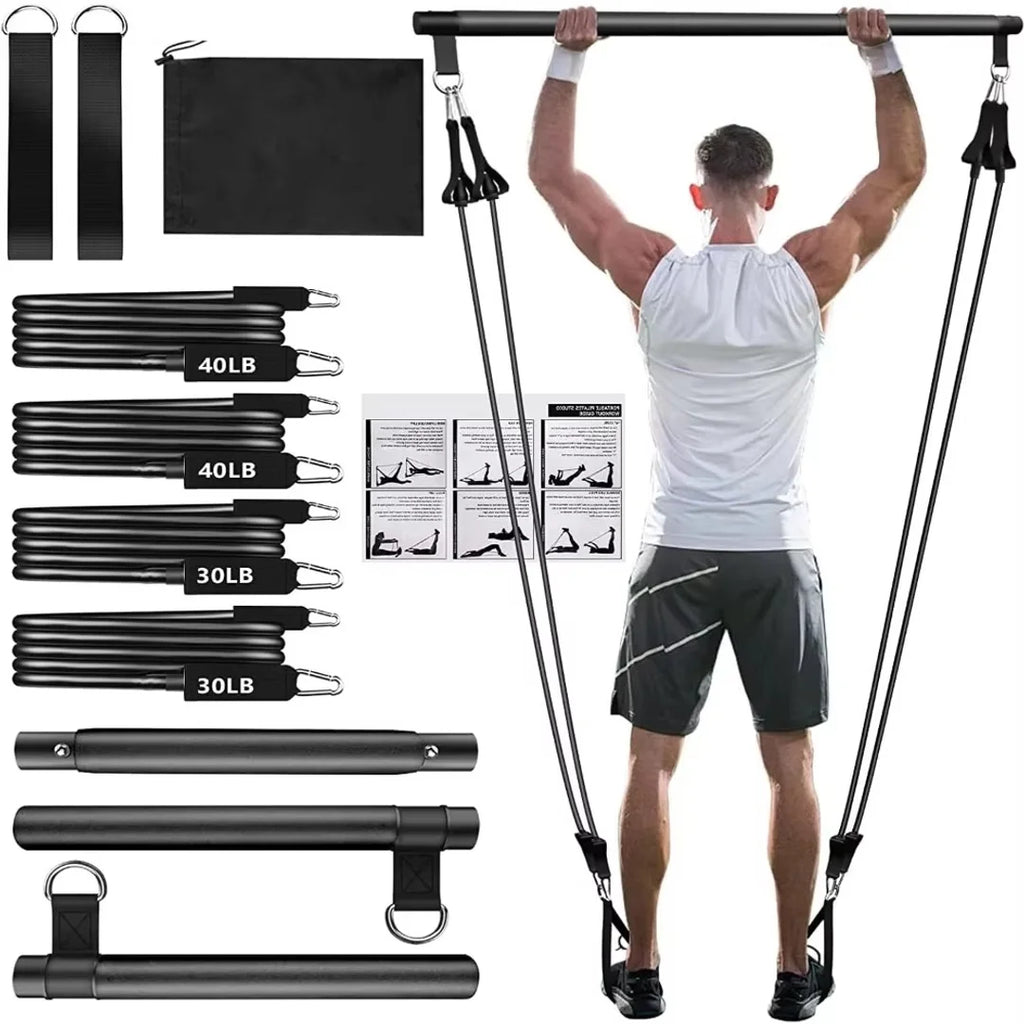 Resistance Bands Set with Fitness Bar Workout Gym Pull Rope Yoga
