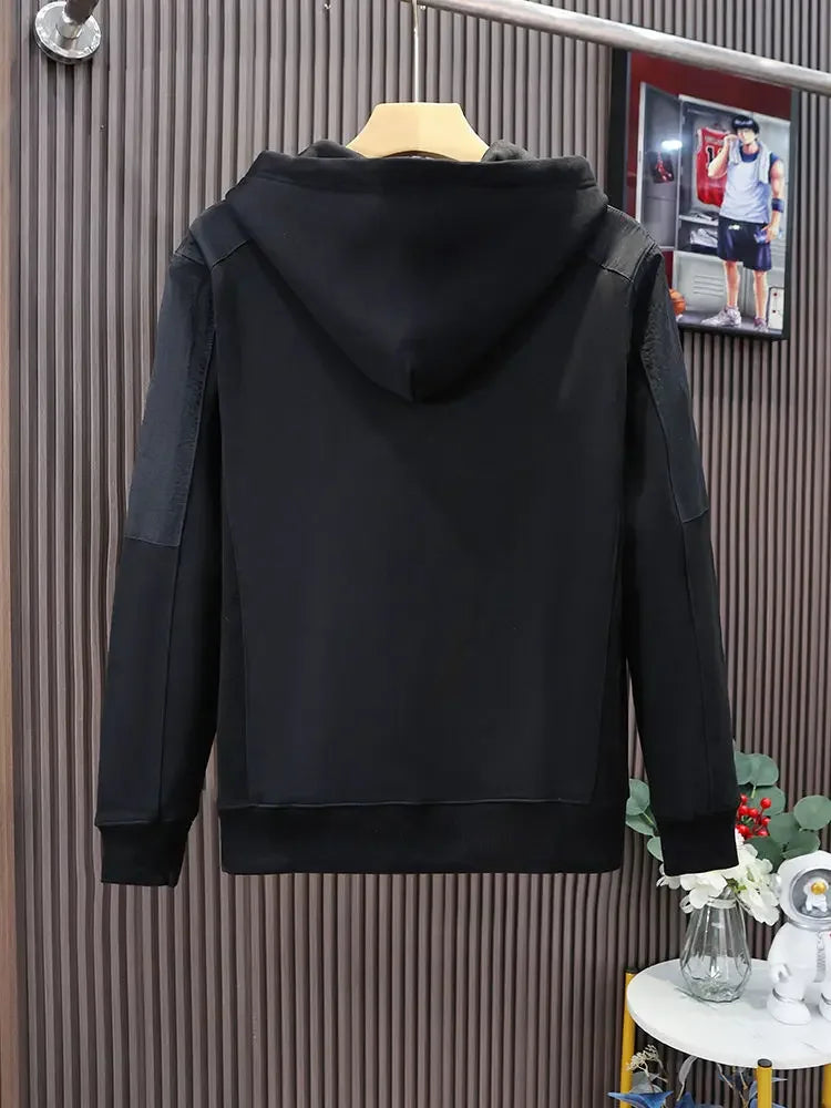 Loose Men's Hooded Sweatshirt Solid Black No Brand Cheap Simple Warm Male Hoodie Funny Overfit Sweat Shirt Tops High Quality Emo