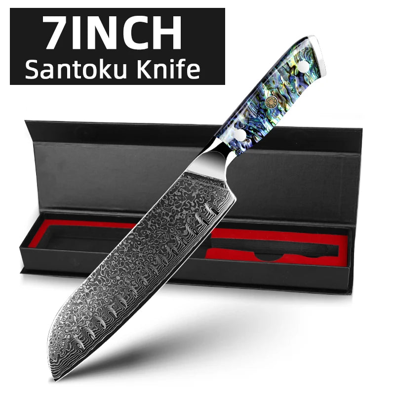 Damascus Knife Chef Knife Japanes VG10 67 Layer Steel Cleaver Paring Bread Knife Lasting Sharp Abalone Shell Handle Kitchen Gift