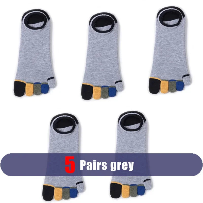 5 Pairs Summer Man Toe No Show Socks Invisible Shallow Mouth Thin Sweat-Absorbing Breathable Cool Five Finger Boat Socks Ankle