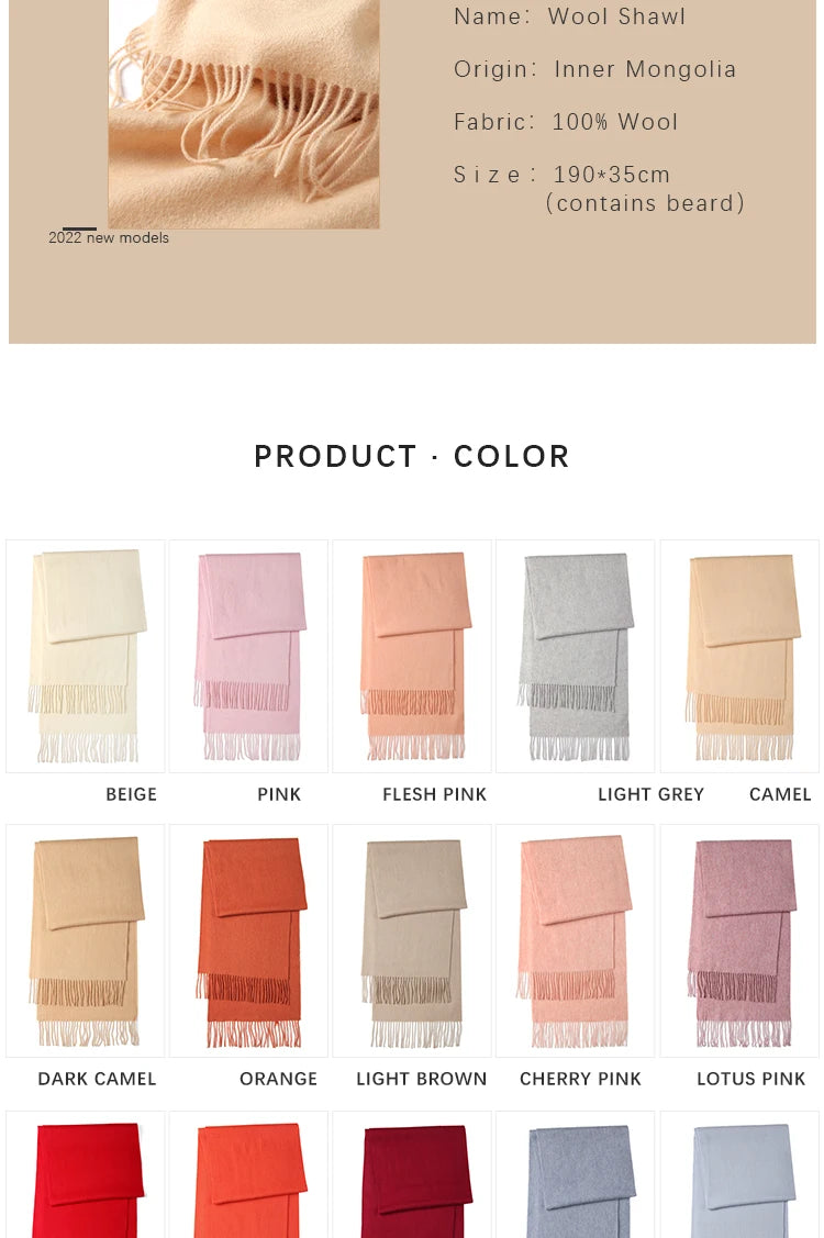 LONGMING 100% Merino Wool Knitted Shawl New Women Autumn Fashion Classic Plaid Solid Scarf Winter Warm Knottable Muffler for Man