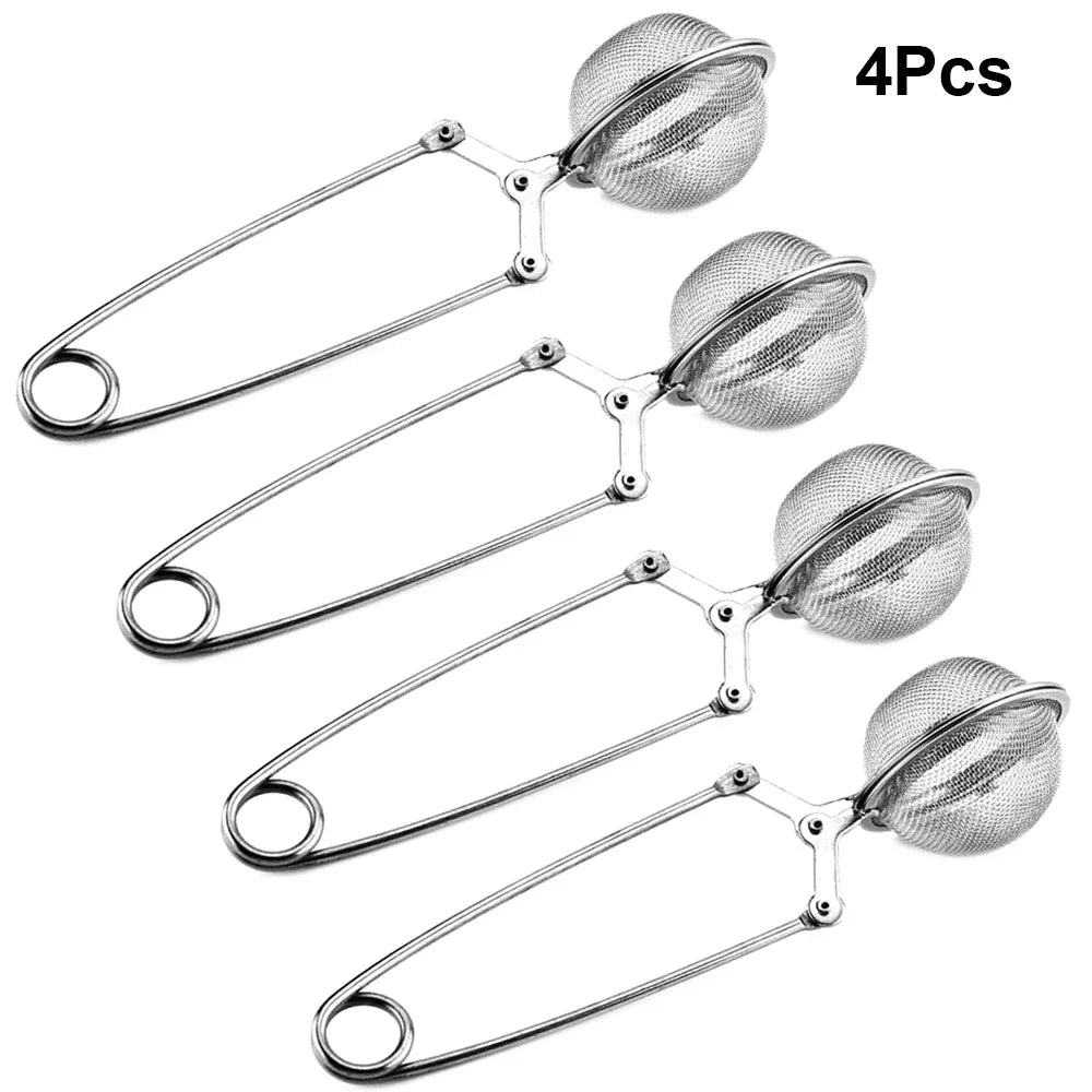 1-4pcs Reusable Steel Tea Infuser Sphere Mesh Tea Strainer Filter Herb Kitchen Gadget Handle Diffuser Coffee Tea Infuser Handle