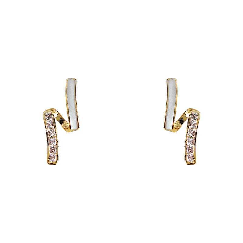 14K Gold Plated Copper Twisted Drop Earrings with Enamel and Princess Cut Cubic Zirconia, Fashion Jewelry for Women