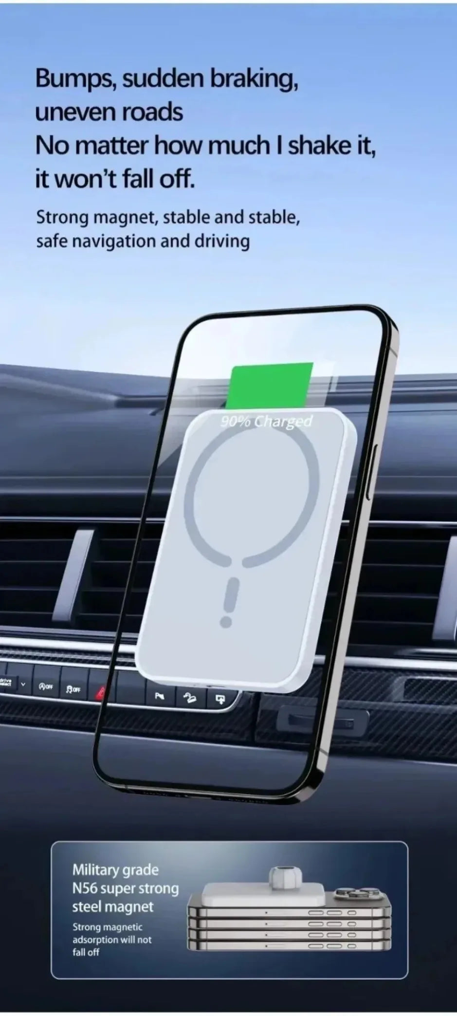 XIKCU 15W Magnetic Car Wireless Charger Sucker Car Fast Charging For Magsafe iPhone 16-12 Pro Max Air Vent Phone Holder Stand
