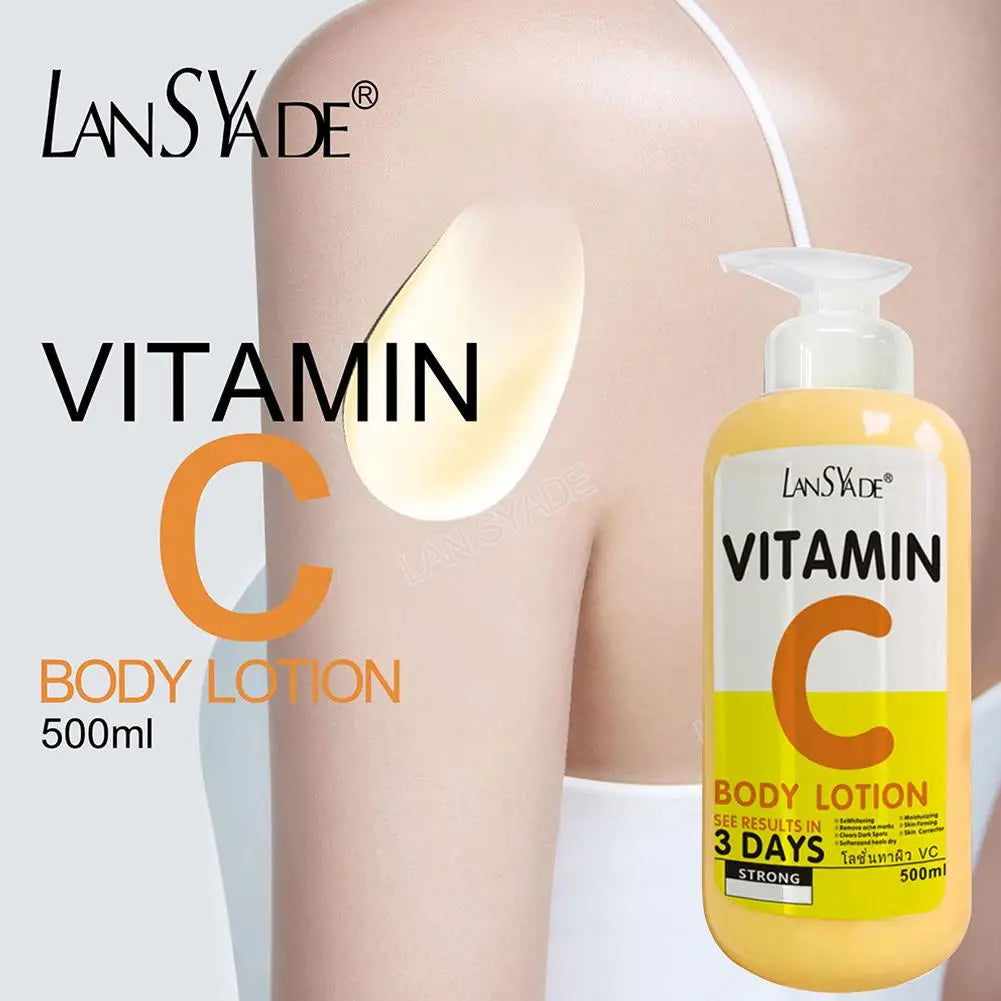 500ml Vitamin C Body Cream Whitening Hydroxy Acids VE Remove Acne Marks Deep Moisturizing Lightening Body Lotion Skin Care