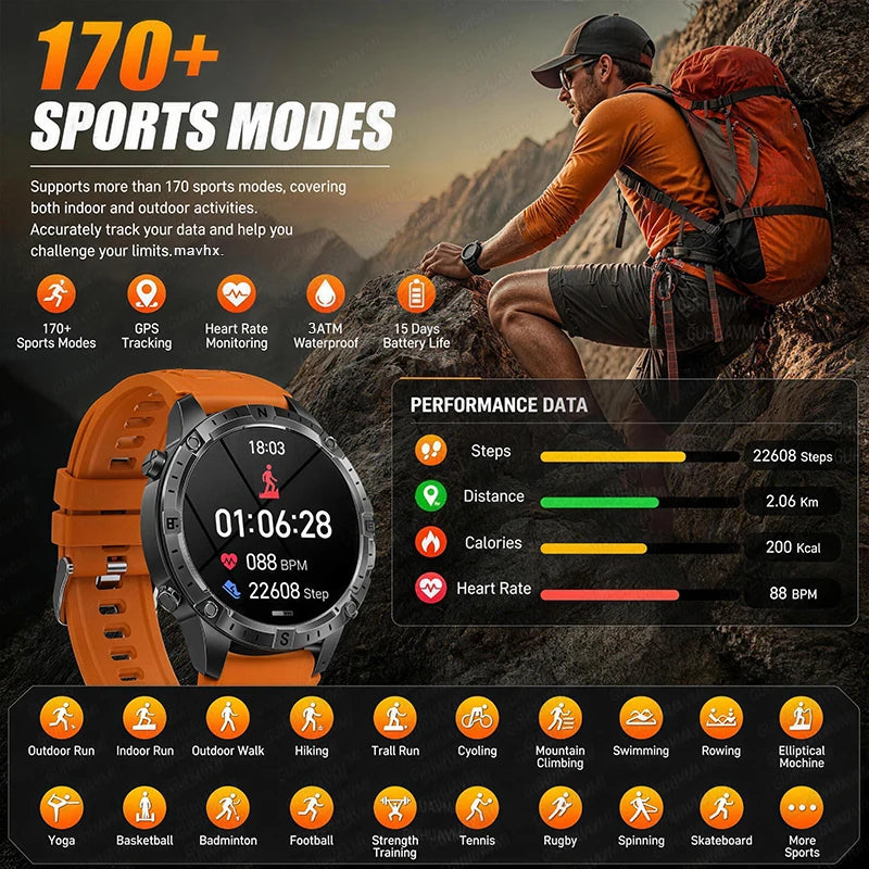 Outdoor GPS Offline Map Smart Watch Men 3ATM Waterproof