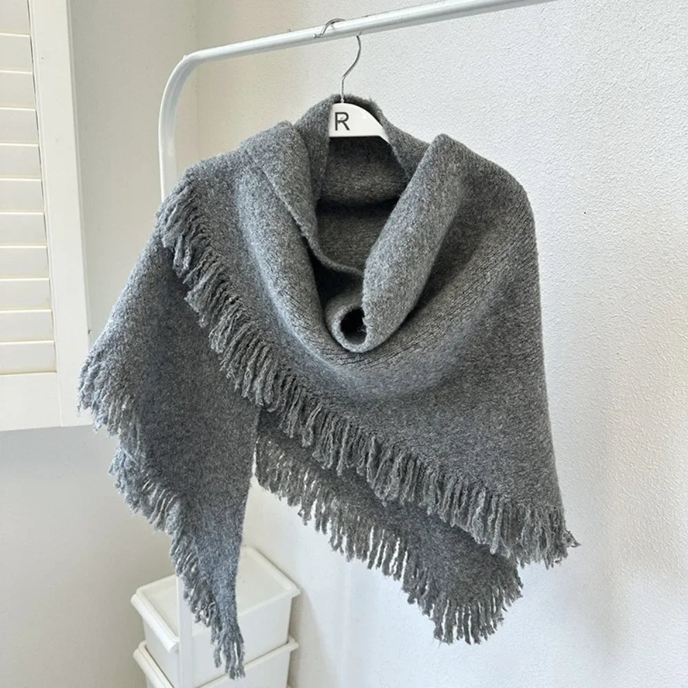 High Quality Winter Triangle Shawl Versatile Tassel Knitted Shawl Wraps Thickned Cold Proof Blanket Scarf for Women