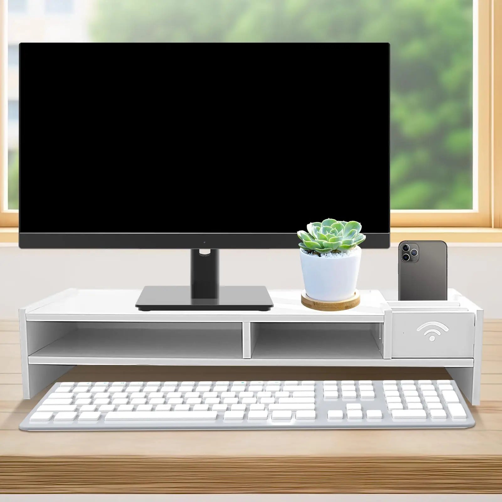 3-Tier Desk Organizer Shelf Desk Riser Height Adjustable Computer Stand Desk Shelf Riser Computer Shelf Storage Rack Stand Riser