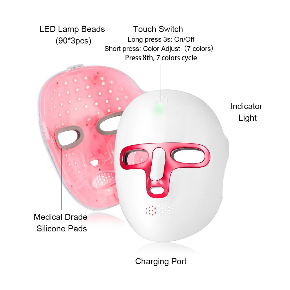 Forevrelily LED Face Mask Wireless 7 Color LED Facial Mask  Photon Skin Repair Anti Aging Rejuvenation LED Beauty Devices