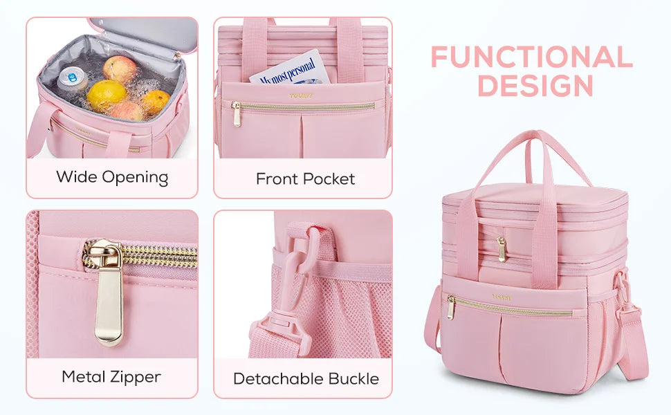 Lunch Bag for Women Men Double Deck Insulated Lunch Box Expandable Leakproof Reusable Lunch Cooler Bag for Work, Office, Picnic