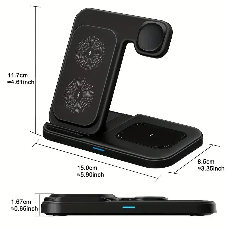 3 in 1 Wireless Charger Foldable Fast Charging Dock Stand For iPhone 17 16 15 14 13 12 Pro Max iWatch 11~2 Ultra SE AirPods 4 3
