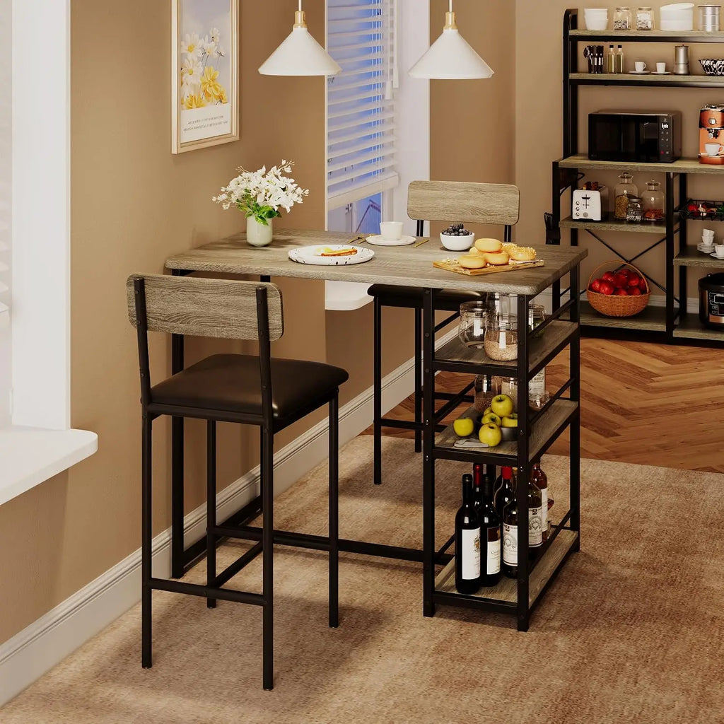 Garvee Folding Dining Table Set Kitchen Table w/Storage Shelves