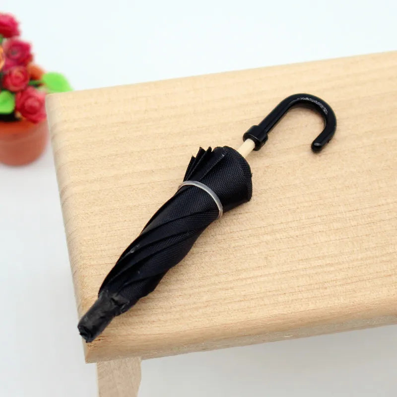 Dollhouse Black Umbrella Openable 1:12 1:6 Scale Life Scene Simulation Miniature Retro Ornament Home Decor Doll Accessories