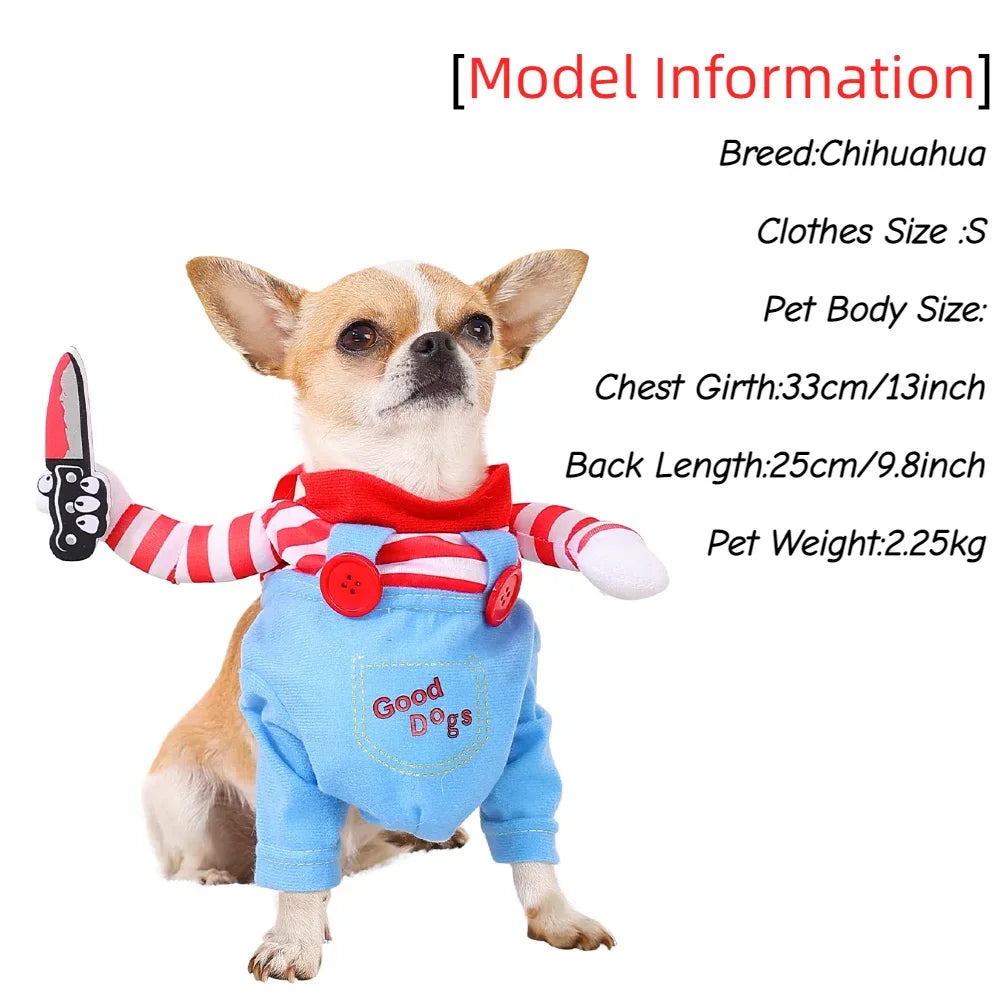 Halloween Funny Dog Costume Chucky Horror Cosplay Sweatshirt Set Comical Pet Party Outfits Jumpsuit Dress Comical Sweatshirt Set