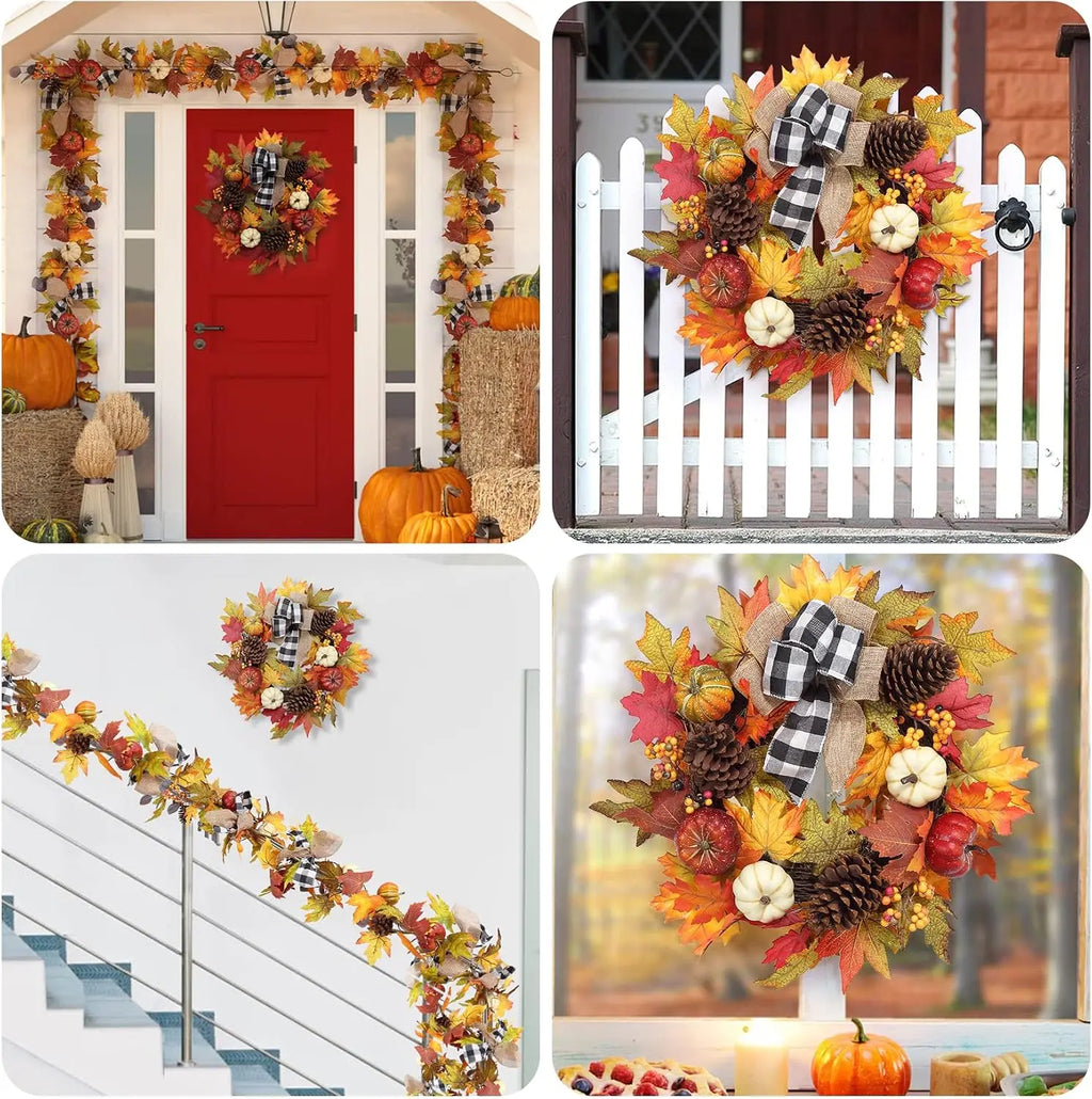 Garvee 20Inch Halloween Pumpkins Fall Wreath Artificial Flower Wreath