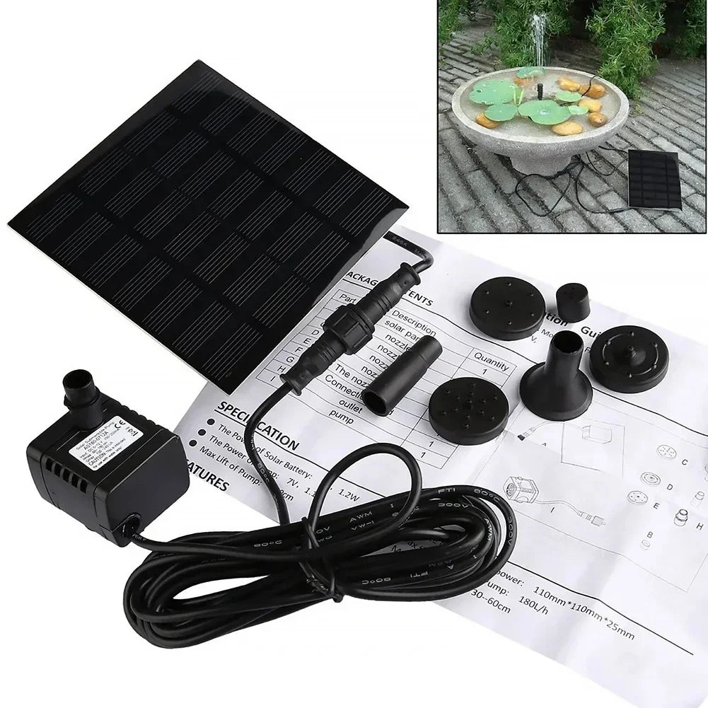 Solar - Powered Water Pump for 11/15.5cm Water Fountains: 8 - Nozzle Outdoor Watering Set