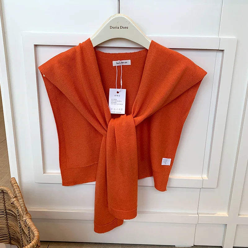 Korean Knitted Shawl Summer Fashionable Versatile Fake Collar Neck Guard Knotted Cape Shoulder Scarf Solid Color Scarve Women