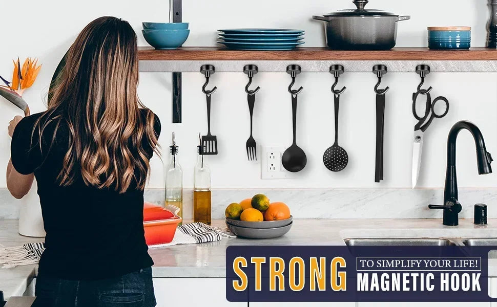 Strong Magnetic Hooks Multi-Purpose, Heavy Duty Epoxy Coating, Magnetic Cruise Black Hooks for Refrigerators