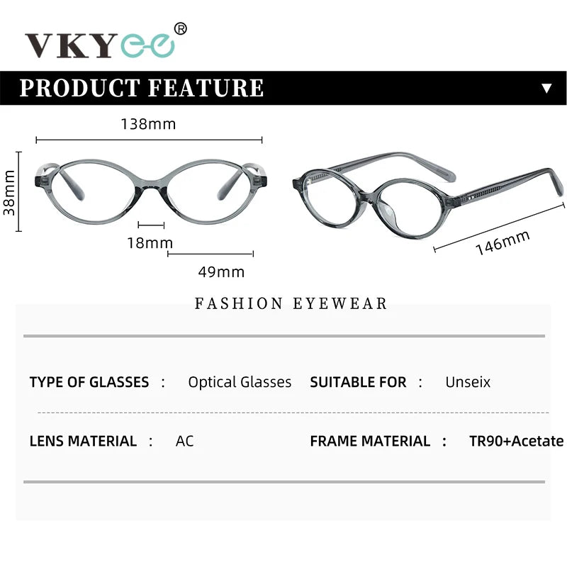 VICKY Fashion Delicate Oval Small Myopia Frames Women Reading Glasses Anti-Blue Light Customizable Prescription Glasses K9142