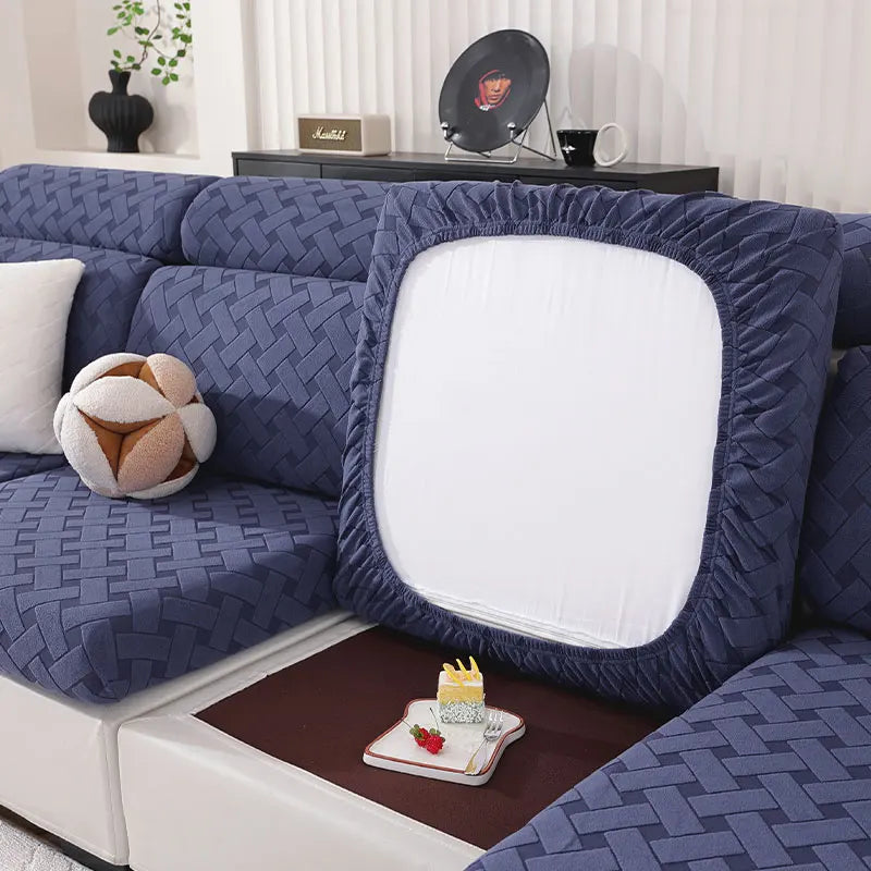 Solid-Color Interwoven Jacquard Sofa Cushion Covers Modular Sofa Set Removable Stretch Spandex Sofa Covers For Office Decor