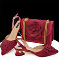 Doershow African Wedding Shoes and Bag Set WINE Color