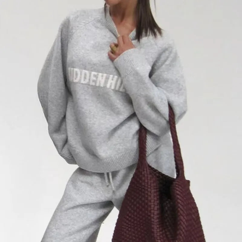 Y2k Spring And Autumn Gray Letter Sweater Women's Fashion Street Retro Casual Trendy Pullover Men's And Women's Loose Sweatshirt