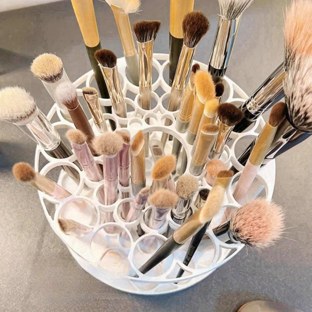 360° Rotating Brush Holder - Sleek White Plastic Organizer Large Capacity Makeup Brush Storage Bucket, Multi-Functional Rack