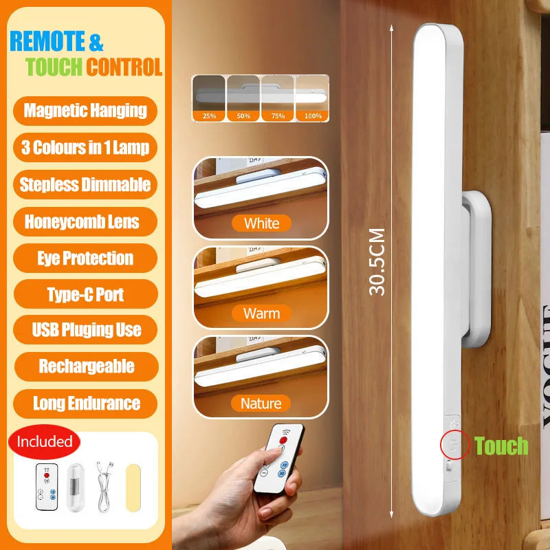 Remote LED Desk Lamp Magnetic Hanging Night Light USB