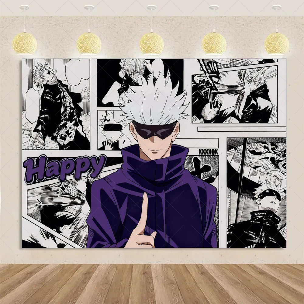 Jujutsu Kaisen Theme Background Birthday Party Decorations Anime Character Gojo Satoru Backdrop Kids Poster Photography props