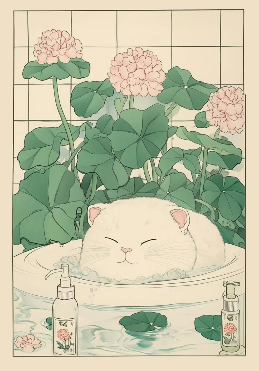 Cat in the Bathtub Japanese Vintage Classic Tiger Cat Wall Art Japanese Bathroom Toilet Poster Home Living Room Bedroom Decor