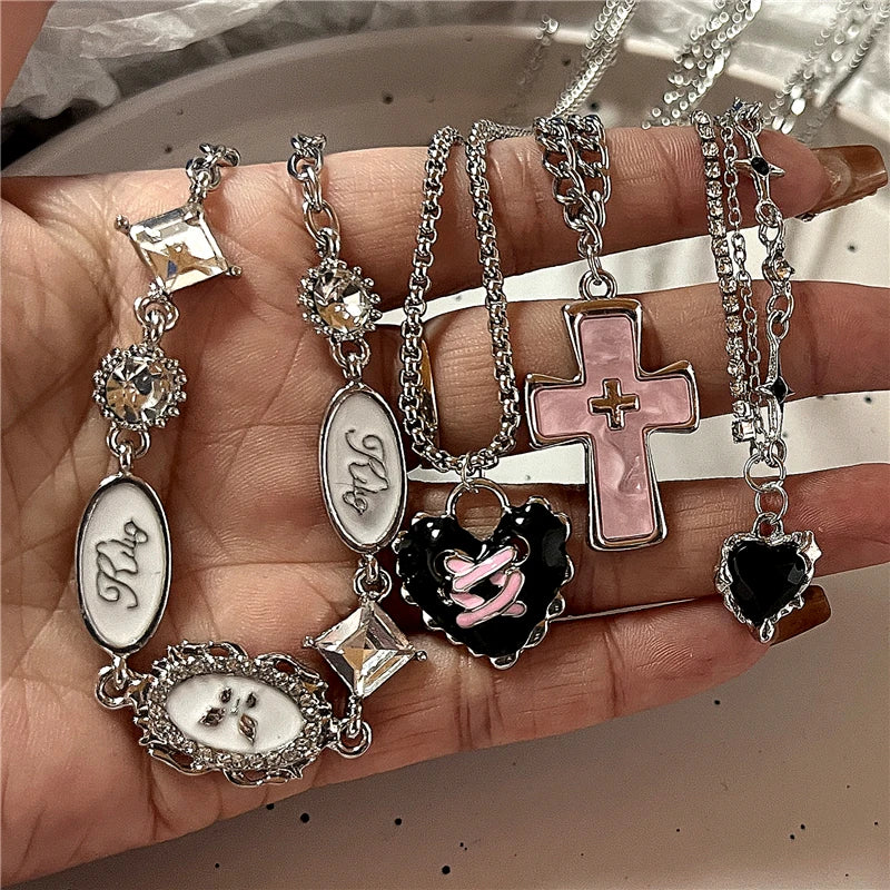 Gothic Punk Fashion Charm Cute Pink Large Cross Pendants Choker