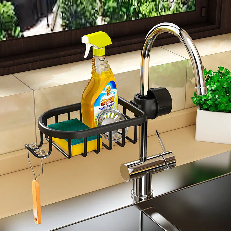 Kitchen Aluminum Sink Storage Rack Sponge Drain Holder Drainer Faucet Shelf Basket Towel Organizer Bathroom Accessories
