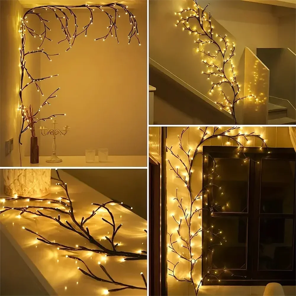 72/96/144LEDS USB Willow Vine Branch Lights 8 Modes Warm