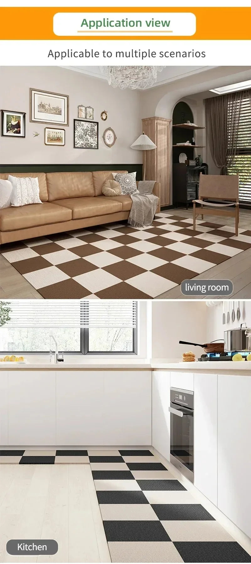 Self Adhesive Carpet Floor Tiles Sticker Square Rugs Peel and Stick Mat DIY Flooring for Kitchen Dining Room Bedroom Home Decor