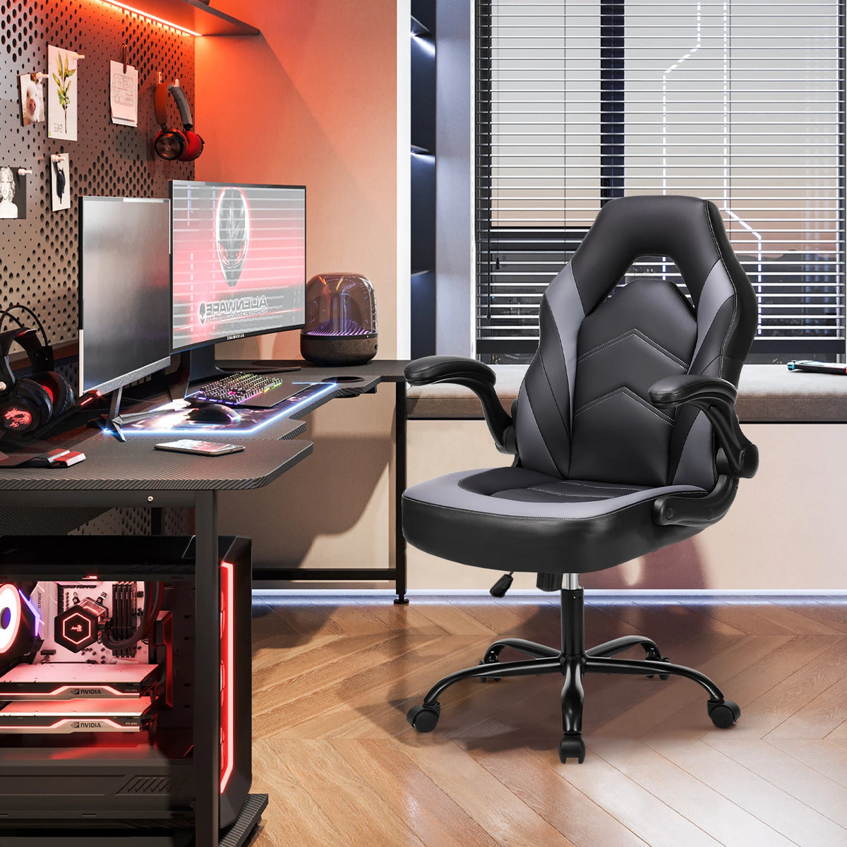 Gaming Desk Chair with Flip-Up Armrests
