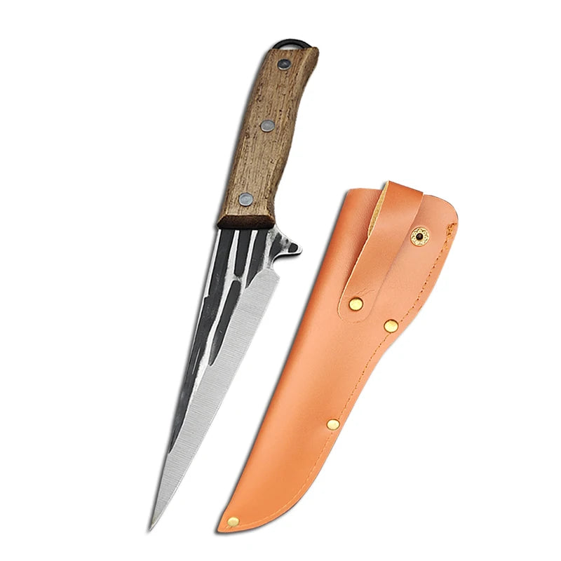 Stainless Steel Boning Knife Forged Kitchen Meat Cleaver Chef Knife Full Tang Butcher Knife Fish Knife with Wood Handle Tools