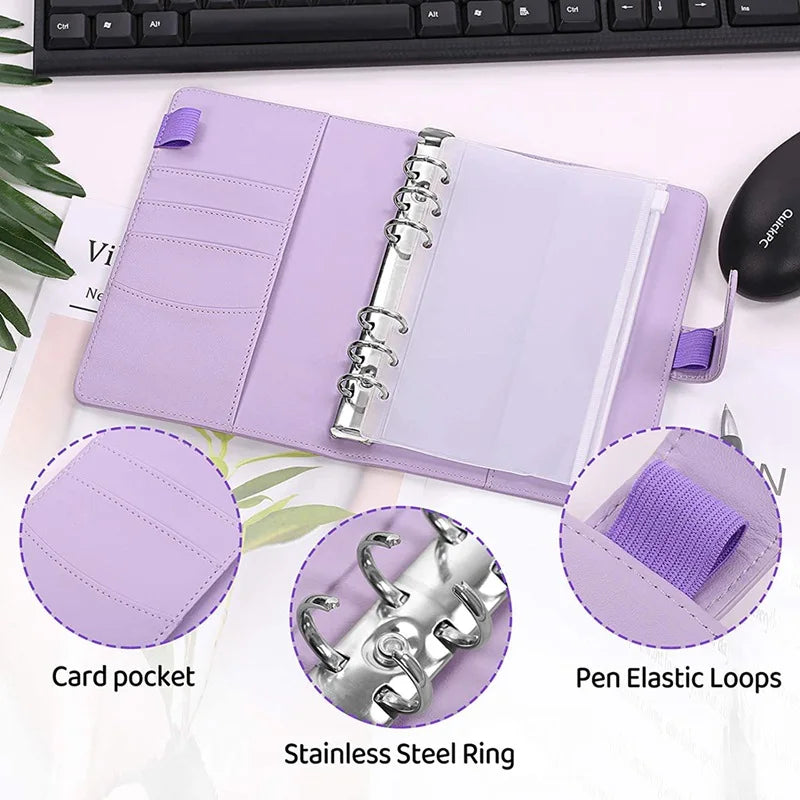 A6 PU Leather Budget Binder Notebook Cash Envelopes System