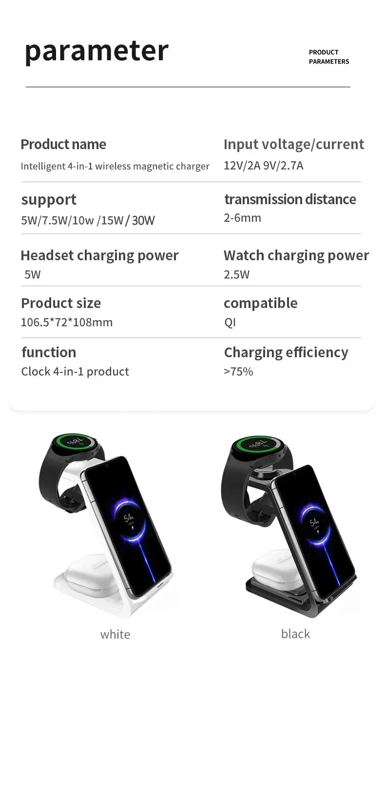 VIKEFON Fast Wireless Charger Stand For iPhone 16-12 Samsung S20 S21 Apple Watch 8/7 Samsung Galaxy 6/5 Charging Station