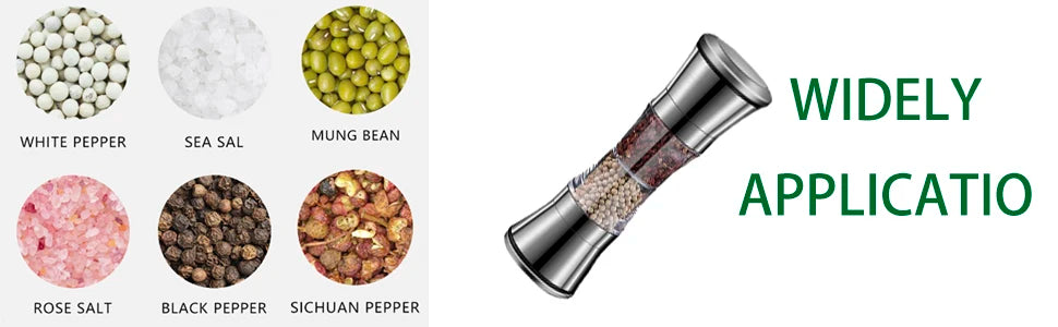 2-in-1 Adjustable Pepper Salt Grinder - Rustproof Stainless Steel Manual Mill with Double Heads & Coarseness Control