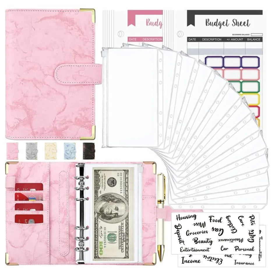 A6 Money Saving Organizer PU Leather Budget Binder Marble