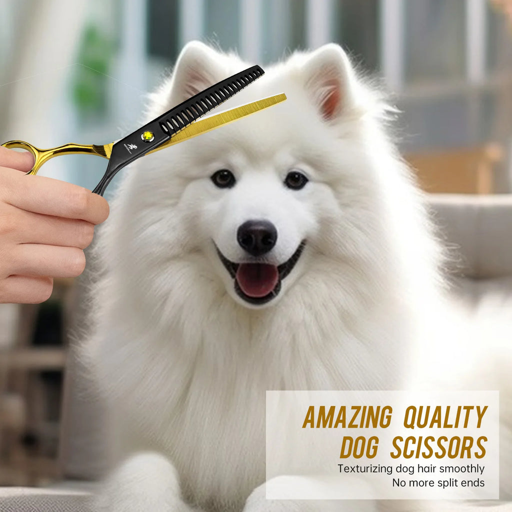 Grooming Scissors Japan Stainless 6.5" Professional Pet Scissors Curved Chunker Scissors for Groomer Bend Down Thinning Shears