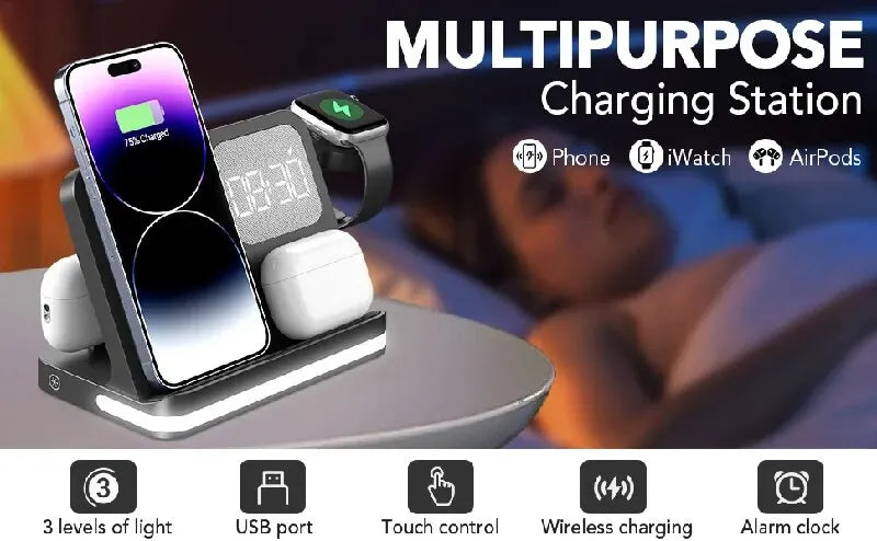 6 In 1 Wireless Charger Stand For iPhone Samsung S23 S22 Ultra Note Fold Galaxy Watch 5 4 Active Buds Fast Charging Dock Station
