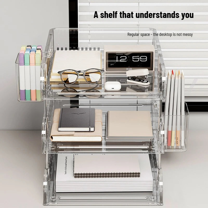 File Organizer Desktop File Storage Clear Transparent Multi-layer Stackable Rack Office Desk Organizer for Home or Office Use