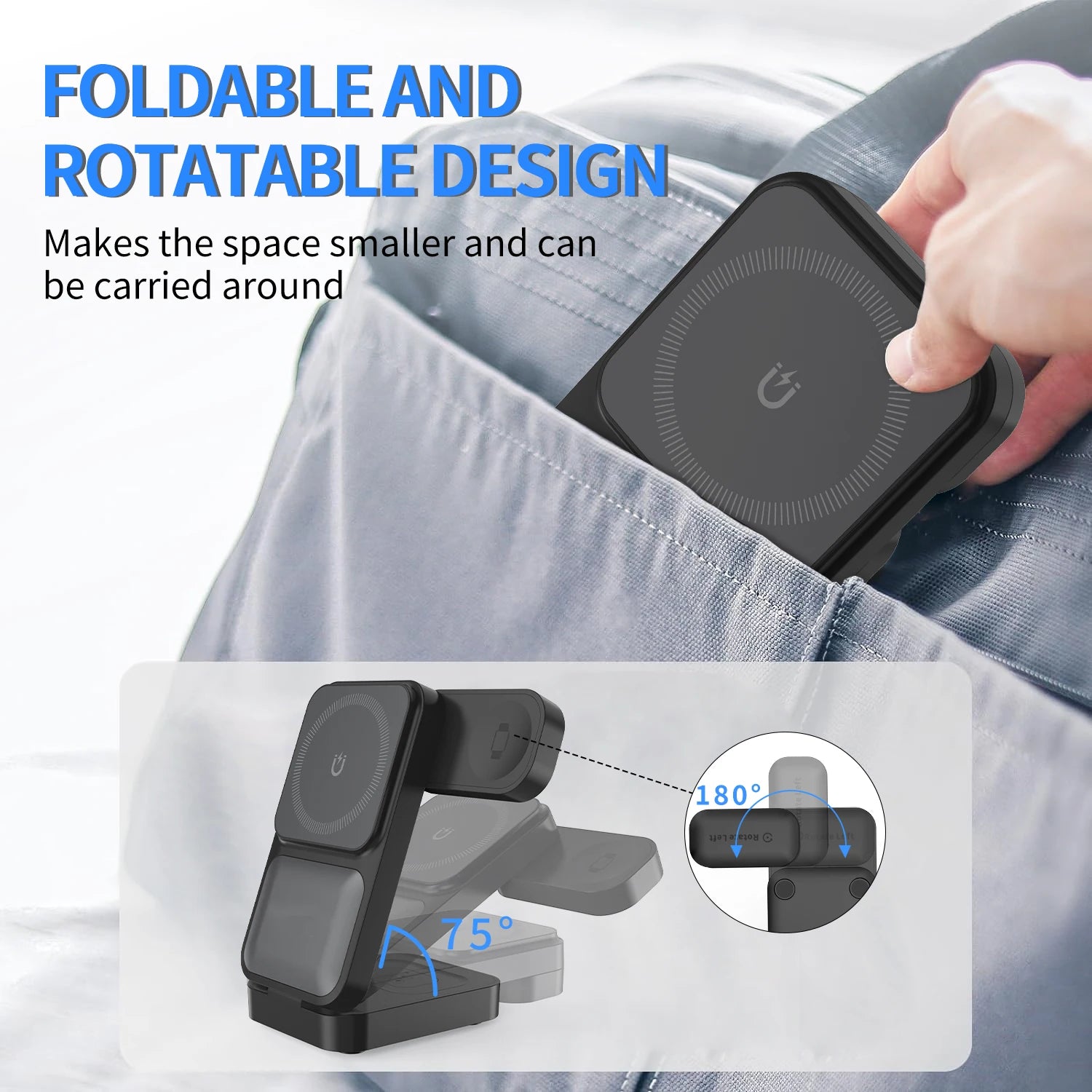 3in1 Foldable Wireless Charger Qi2 Multifunctional Stand Clock Wireless Charger Adapter Type-c Station For iPhone 16 15 Pro Max