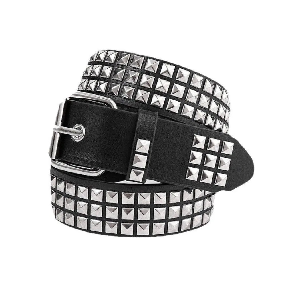 Square Bead Rivet Belt Metal Pyramid Belt Men and Women Punk